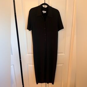 & Other Stories Black Ribbed Button-Up Midi Dress